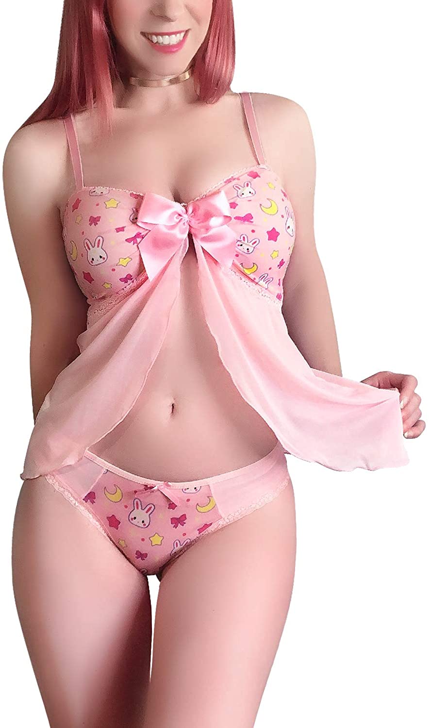 Price:$28.99 Women Nightwear Lace Babydoll Strap Chemise Halter Lingerie V Neck Sleepwear - Usagi Moon Teddy Friends at Amazon Women’s Clothing store
