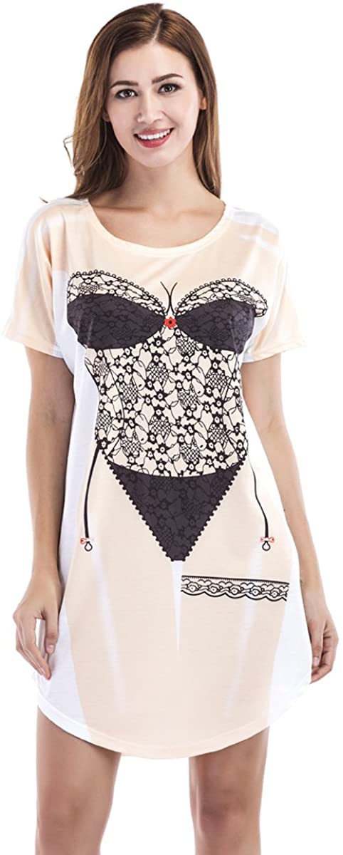 Price:$12.99 Women's Short Sleeve Cute Bikini Print Baggy T Shirt Dress Fun Wear at Amazon Women’s Clothing store