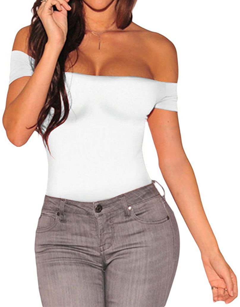 Price:$4.59 Women's Short Sleeves Off Shoulder Stretchy Bodysuit Bodycon Tops : Clothing, Shoes & Jewelry