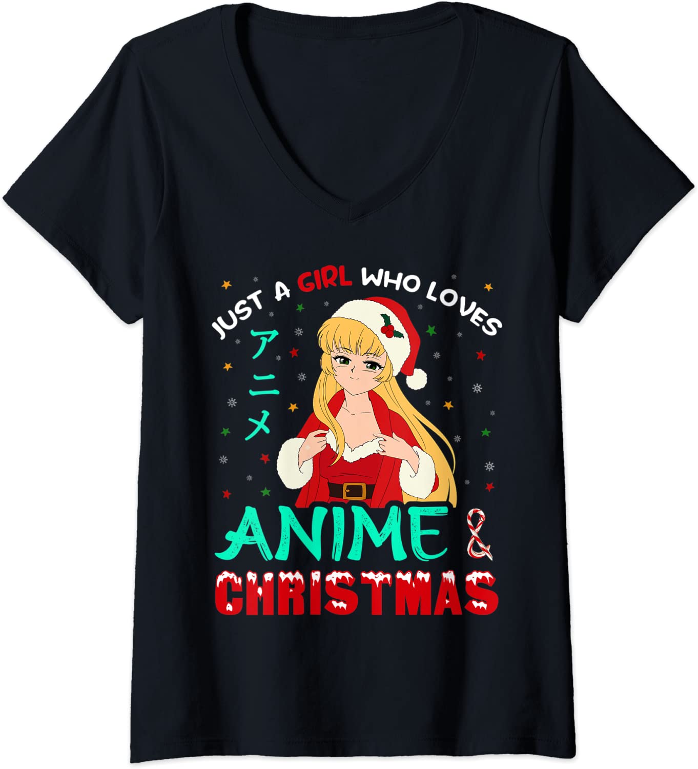 Price:$19.99 Just a Girl who Loves Anime and Christmas Shirt Women Otaku V-Neck T-Shirt : Clothing, Shoes & Jewelry