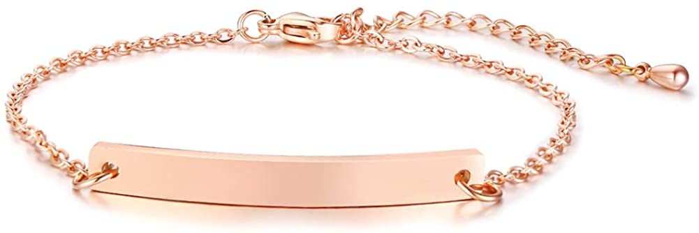 Price:$10.98 Women ID Bar Bracelets : Stainless Steel Delicate Minimal Nameplate ID Bar Bracelets Custom Name Jewelry Gift for BFF, Women Girl Bridesmaid, Silver/Rose Gold/Gold Plated: Clothing, Shoes & Jewelry