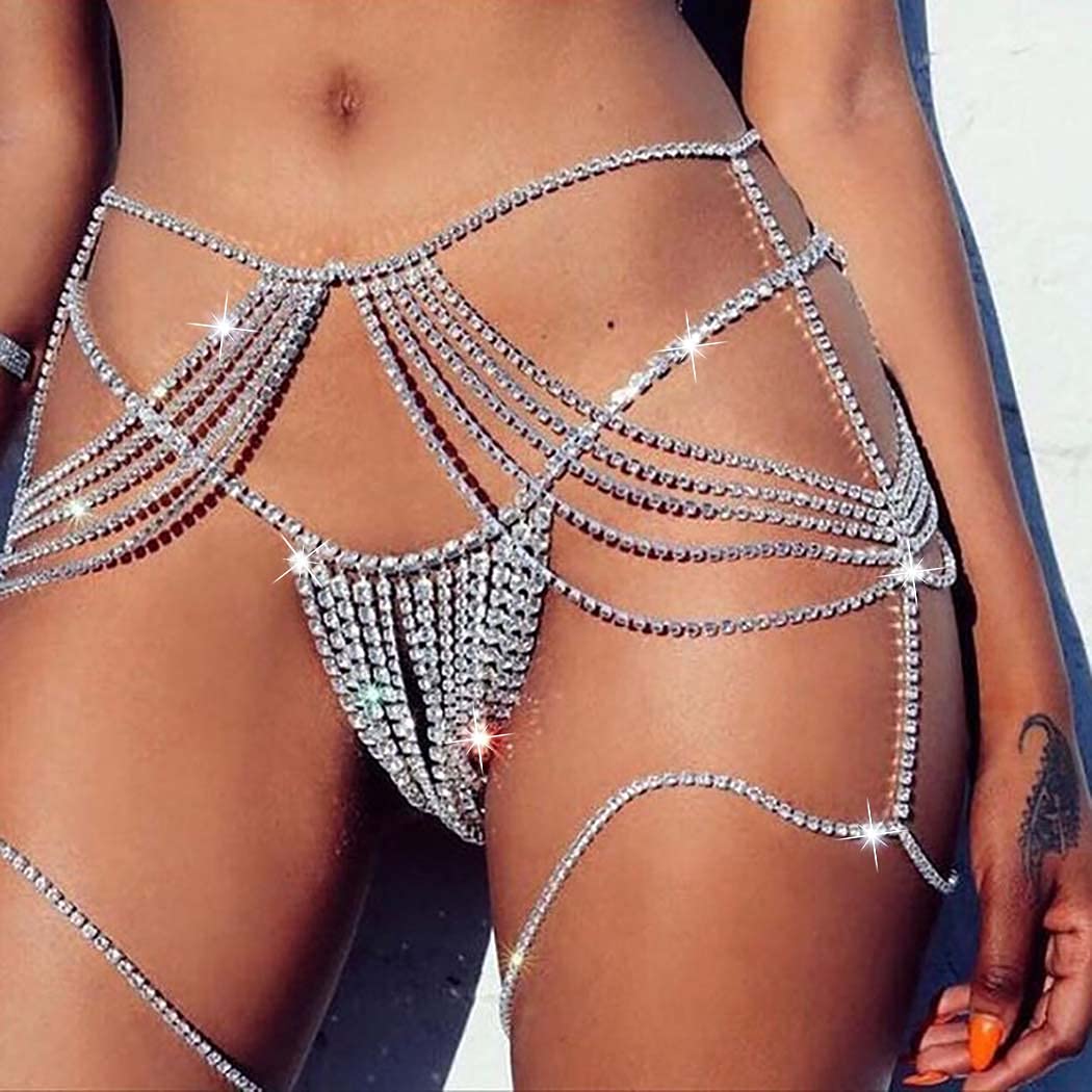 Price:$15.88 Silver Rhinestone Waist Body Chain Dress Sexy Bikini Crystal Belly Body Chains Sparkly Body Jewelry Nightclub for Women and Girls : Clothing, Shoes & Jewelry