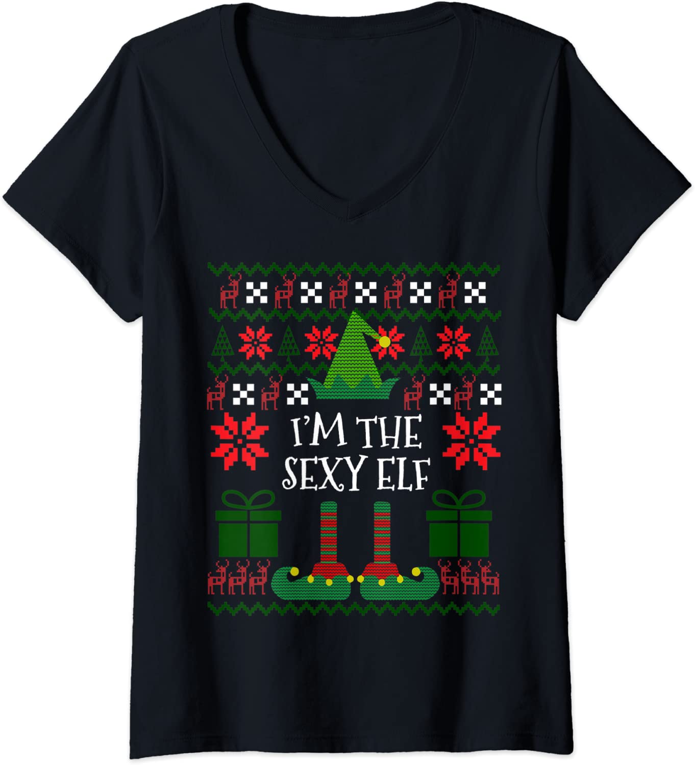 Price:$19.99 I'm The Sexy Elf Matching Family Group Ugly Christmas V-Neck T-Shirt : Clothing, Shoes & Jewelry