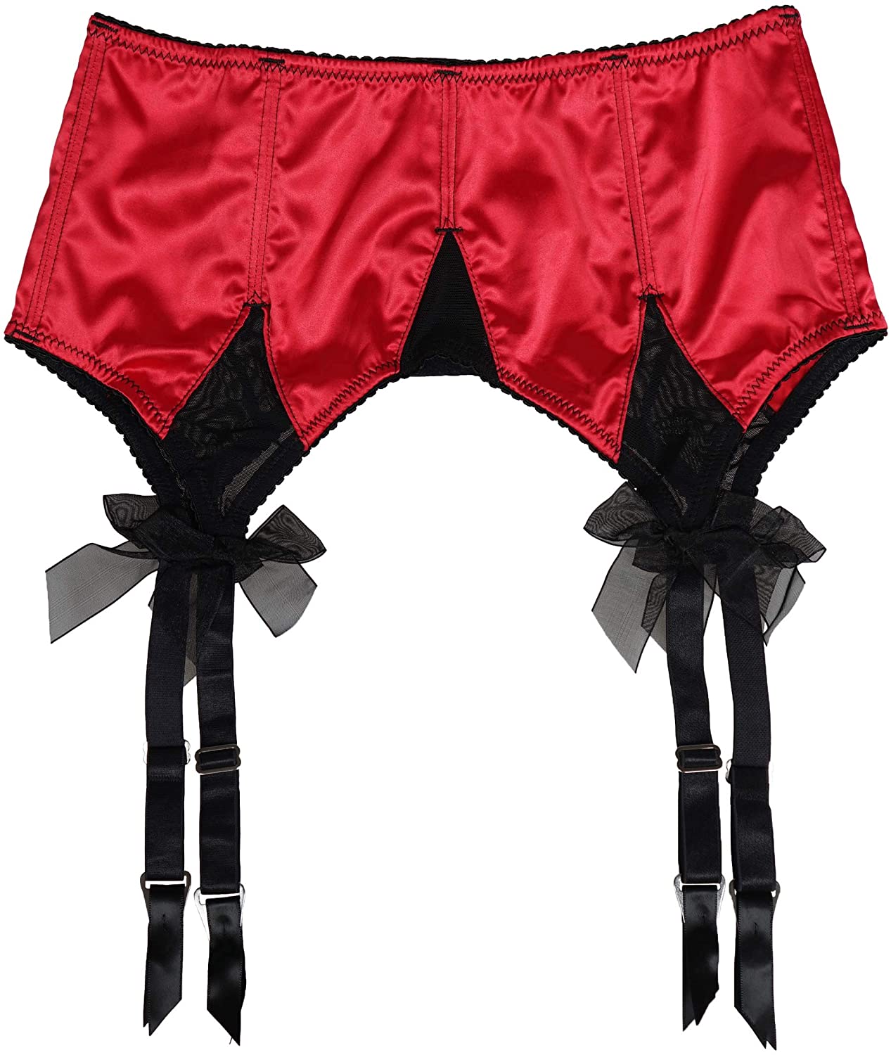 Price:$17.99 Women's Red Satin Sexy Wide Straps Big Bow Metal Clips Garter Belts for Stockings S511R : Clothing, Shoes & Jewelry