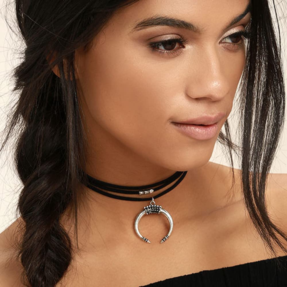 Price:$6.99 Women Black Moon Crescent Pendant Three Layers Choker Sexy Rock Handmade Bohe Necklace for Women Girl : Clothing, Shoes & Jewelry