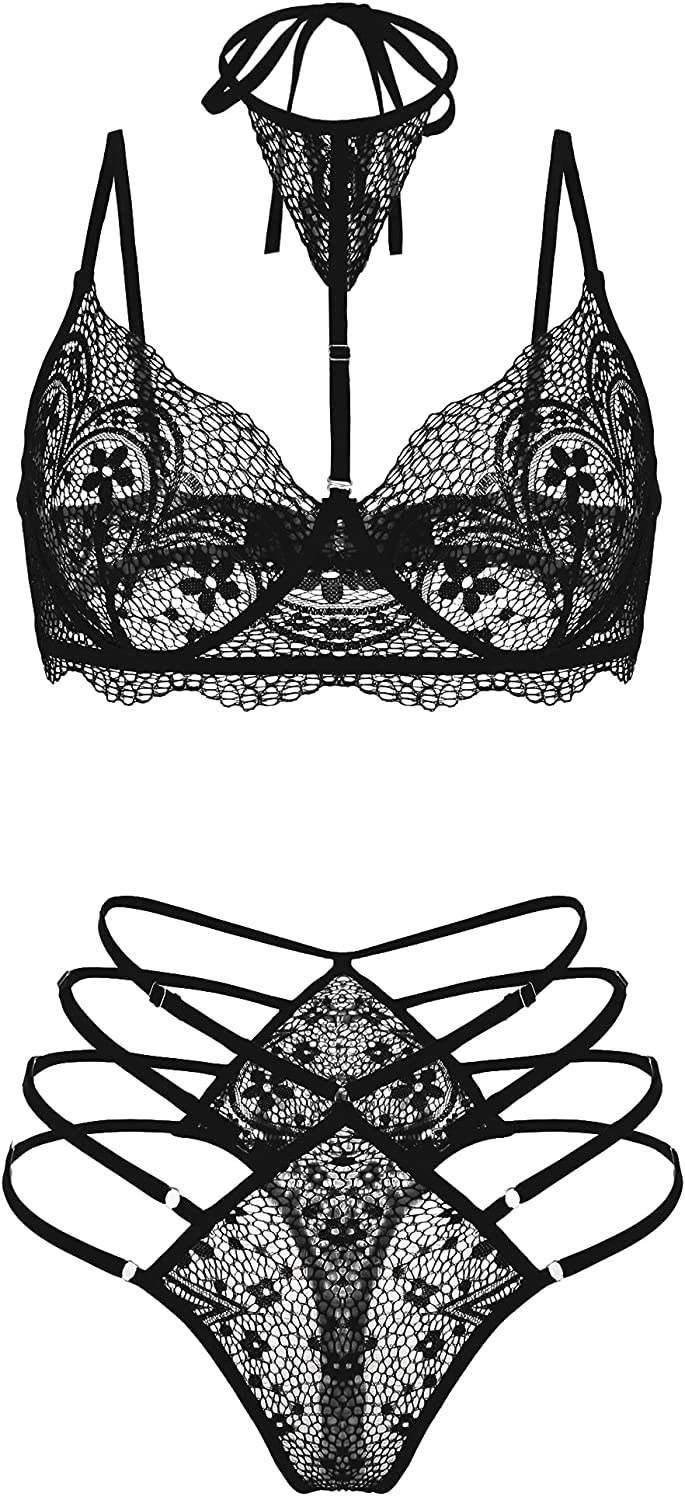 Price:$11.99 Women Sexy Lingerie Set with Choker Lace Bra and Panty Set High Waisted Lingerie Two Piece Exotic Lingerie Sets: Clothing, Shoes & Jewelry