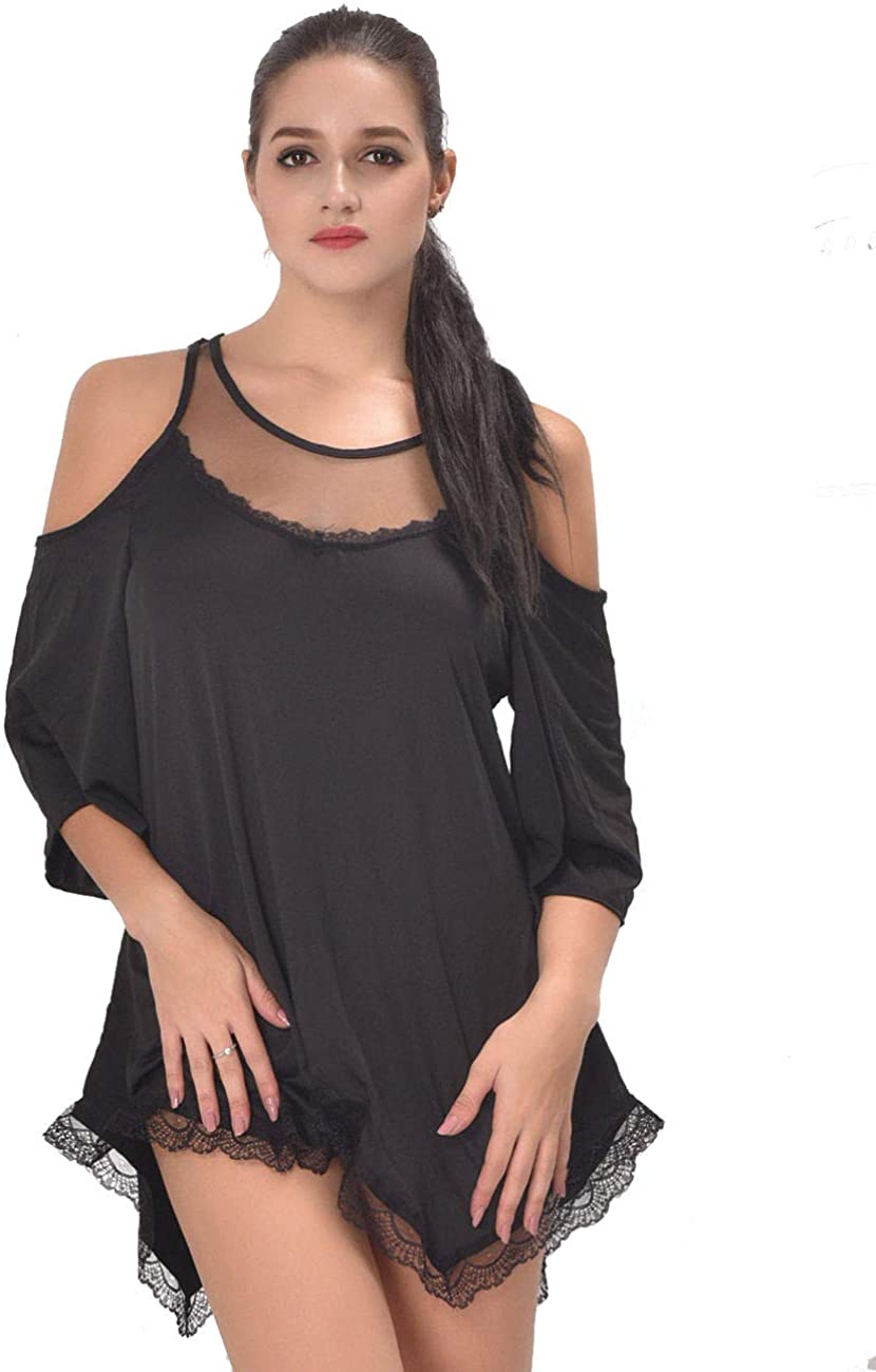 Price:$12.99 Love Women Sexy Lingerie Plus Size Babydoll Nightgown Off Shoulder See Through Loose Sleepwear Night Shirt at Amazon Women’s Clothing store