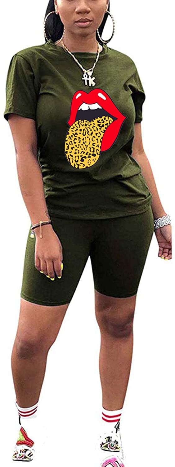 Price:$12.99 PLUS Women's 2 Piece Outfits Short Sleeve T-Shirts Bodycon Pants Shorts Set Tracksuit at Amazon Women’s Clothing store