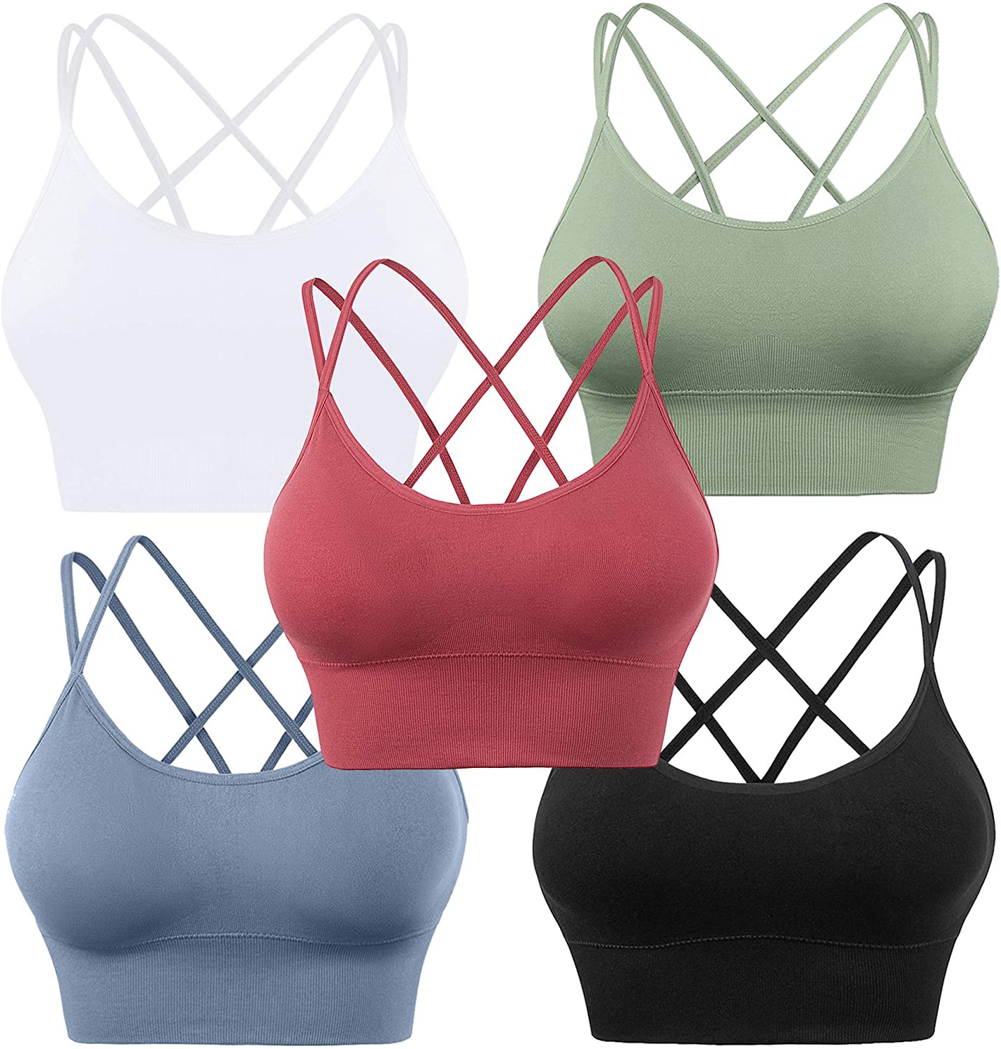 Price:$17.99 Cross Back Sport Bras Padded Strappy Criss Cross Cropped Bras for Yoga Workout Fitness Low Impact at Amazon Women’s Clothing store
