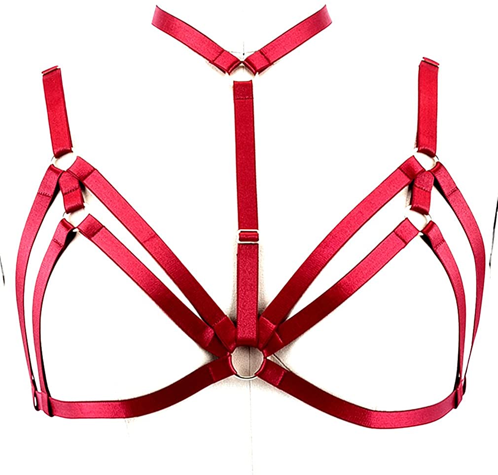 Price:$17.98 Harness Caged Bralette Womens Sexy Top Punk Gothic Rave Lingerie (Wine Red) at Amazon Women’s Clothing store