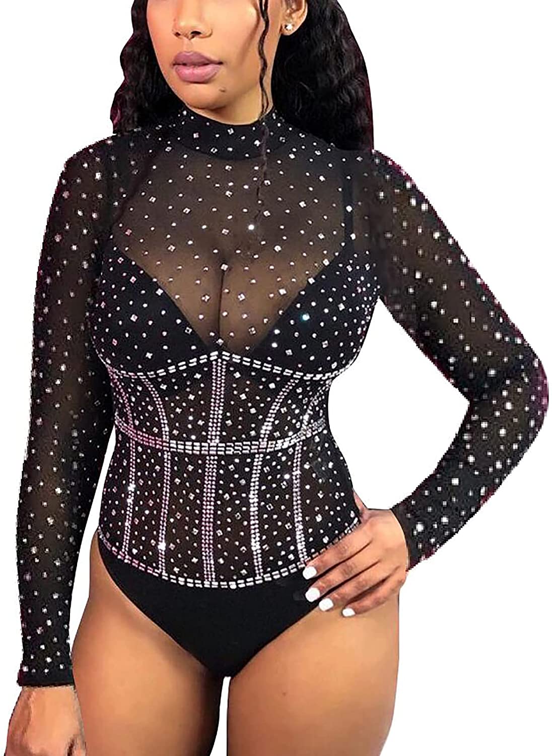 Price:$25.99 Women's Sexy Mesh See Through Jumpsuits Long Sleeve Ruched One Piece Outfits Clubwear : Clothing, Shoes & Jewelry