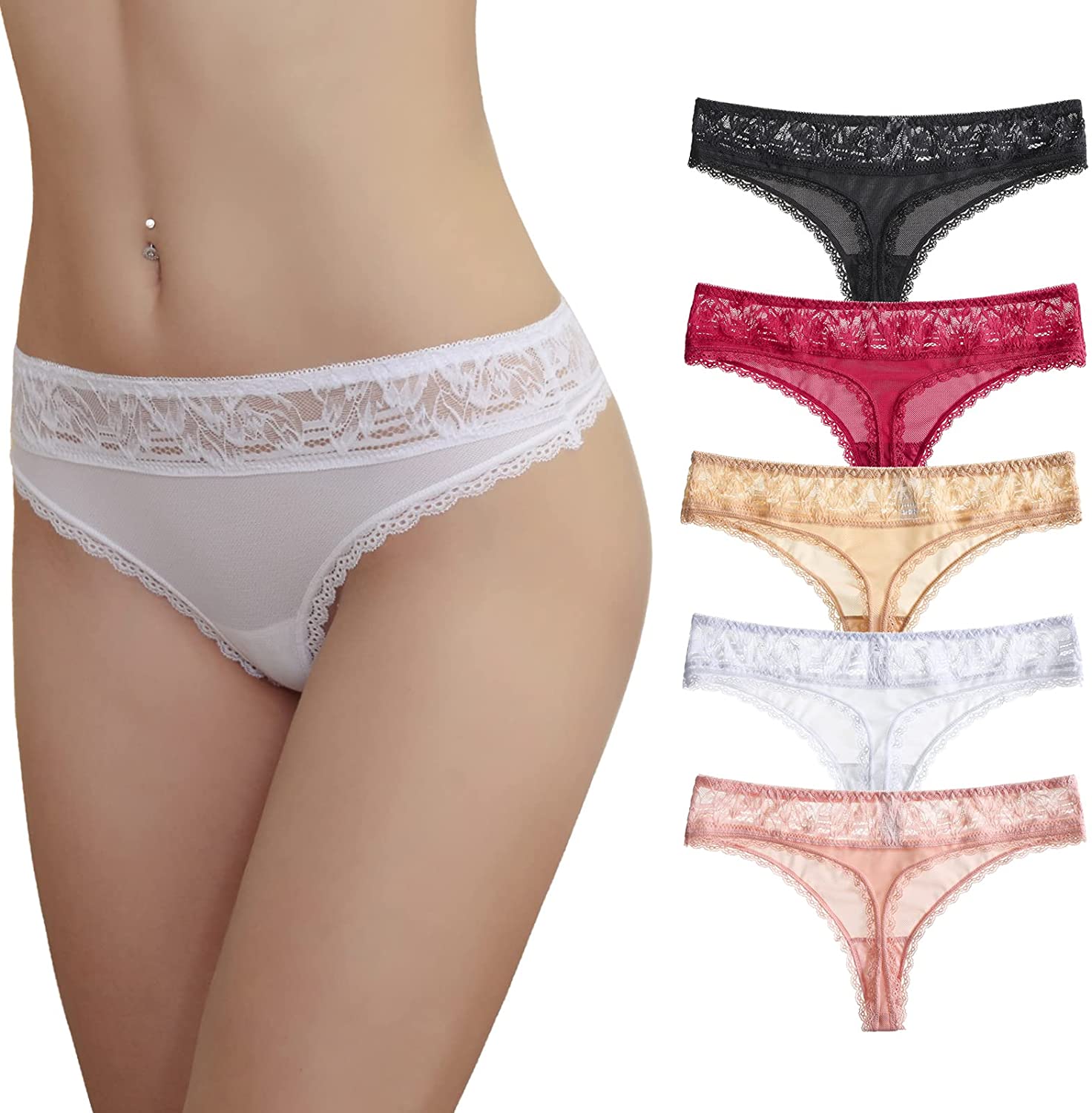 Price:$13.99 Thongs Sexy Underwear, Aijolen Lace Tangas Cheeky Panties T-Back Hollow Out Hipster 6-Pack : Clothing, Shoes & Jewelry