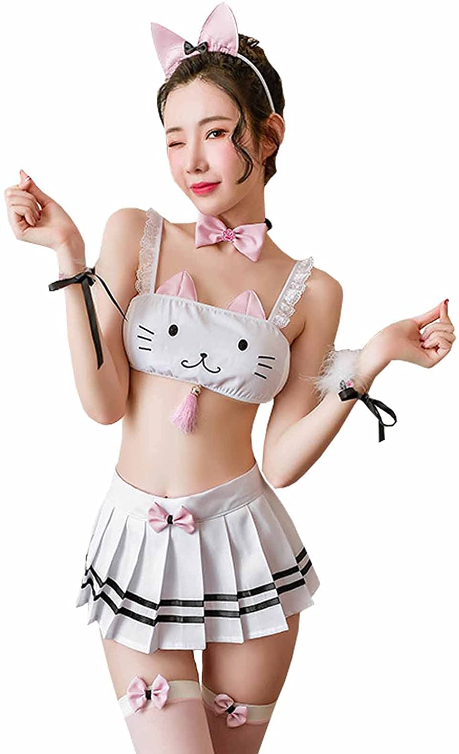 Price:$20.99 Kawaii Cat Cosplay Costume Tube Tops Pleated Skirt Outfit Cute Kitten Lingerie Set : Clothing, Shoes & Jewelry