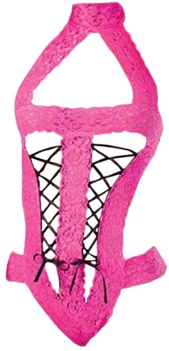 Price:$12.99 Women lace One Piece Lingerie with Ribbons. Perfect for Weddings/Valentines/Birthday/Special Occasions (Pink Lace/Black Ribbon) : Home & Kitchen