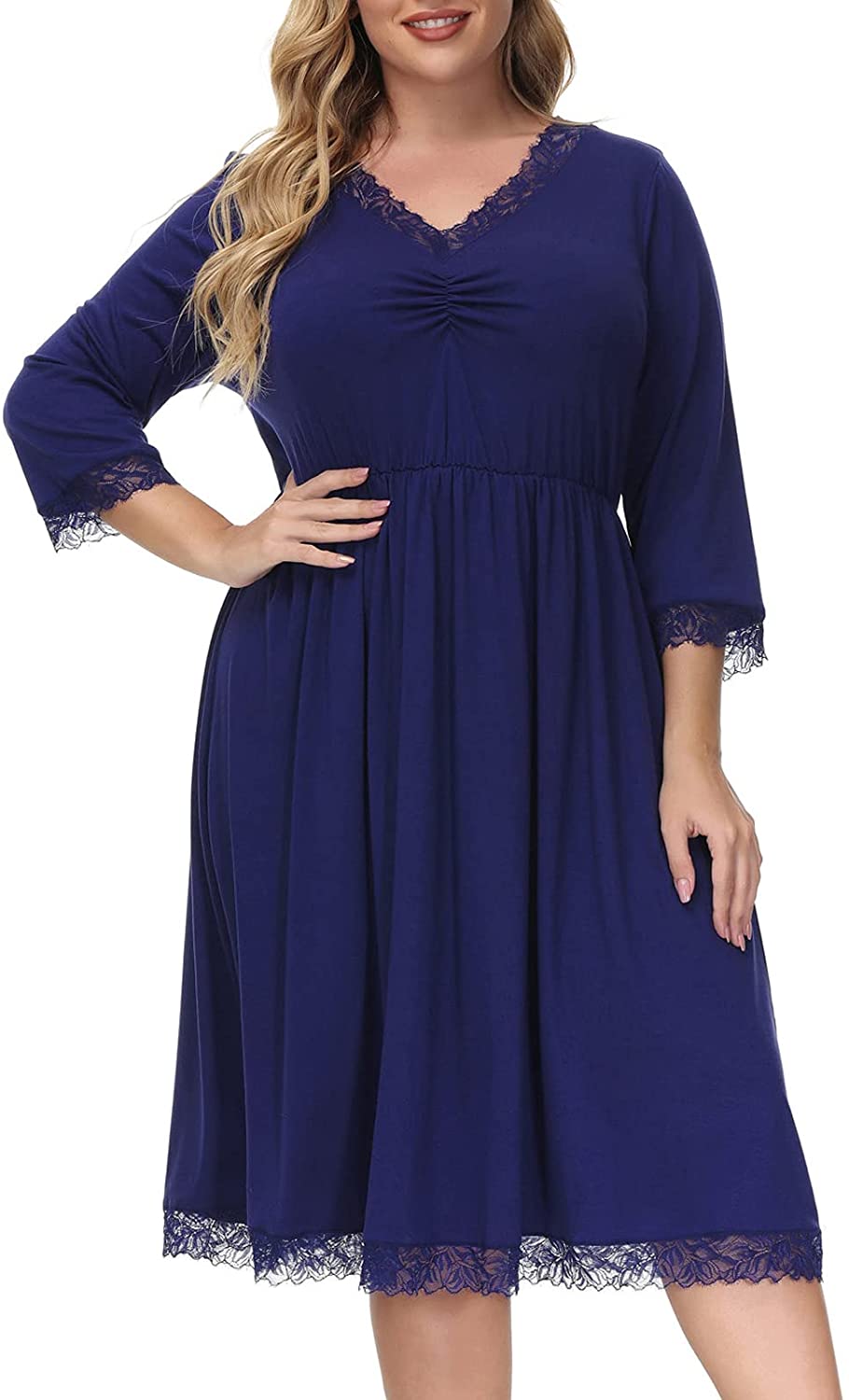 Price:$18.99 Nikole Nightgowns for Women 3/4 Sleeve Sleepwear Lace Comfy Sleep Gowns Pleated V Neck Nightshirt at Amazon Women’s Clothing store