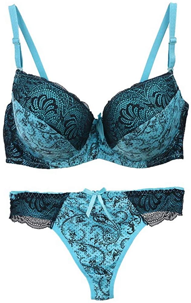 Price:$6.77 Women's Comfortable Push Up Embroidery Lace Bra and Panty Set Plus Size at Amazon Women’s Clothing store