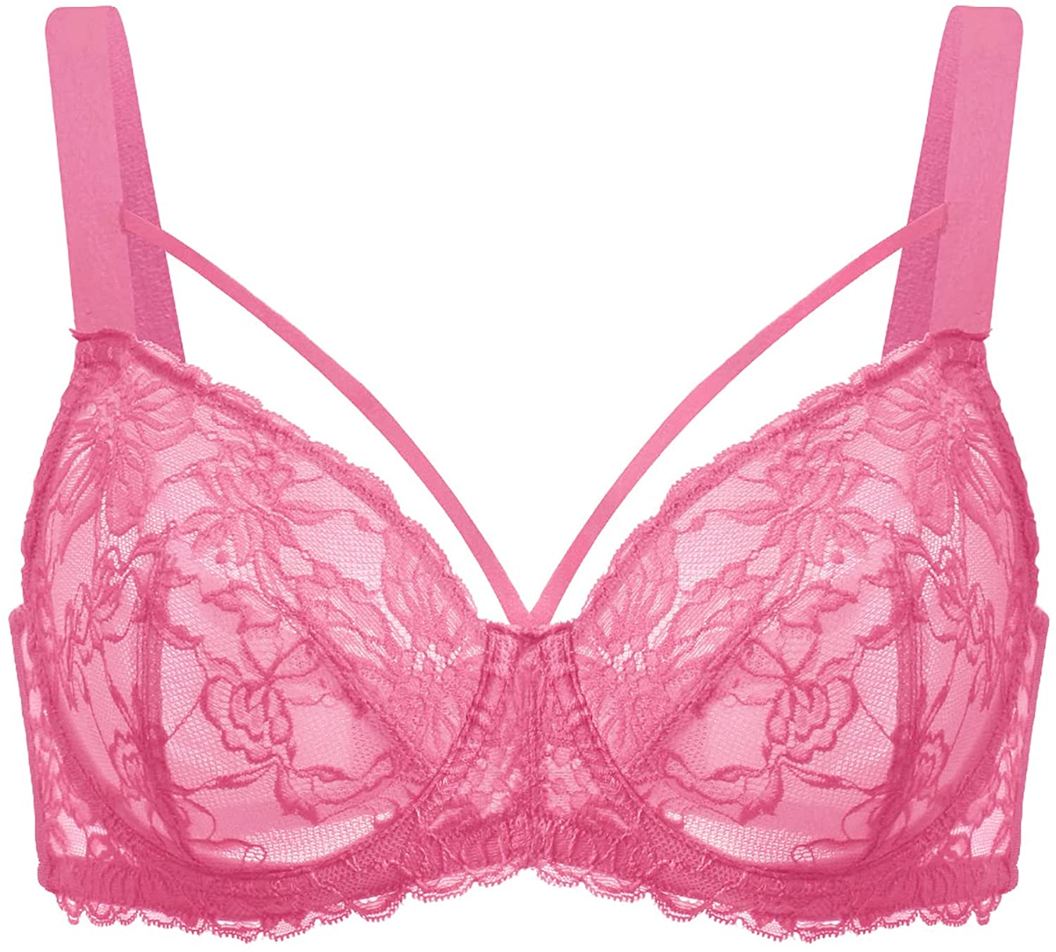 Price:$9.99 Women's Underwire Minimizer Bra Unlined Full Bust Bra Non-Padded Plus Size Bra Sexy lace Sheer Bandage Bra at Amazon Women’s Clothing store