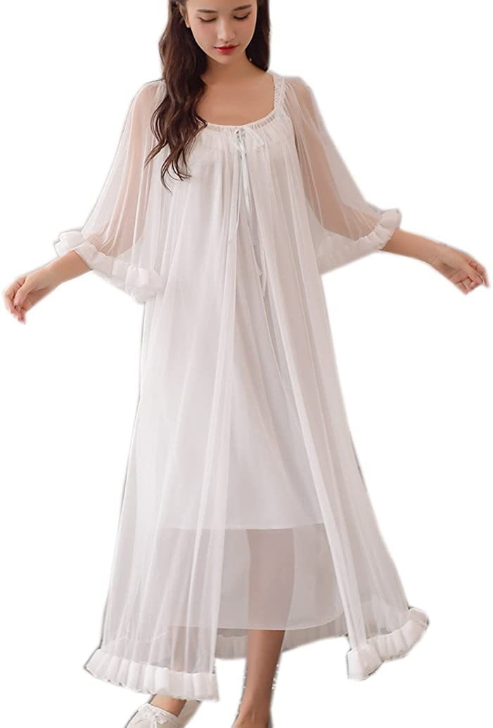Price:$35.99 Sexy Vintage Loungedress Nightgown 2 pcs Victorian Sleepwear Nightshirt Girls Pajamas (Light Blue) at Amazon Women’s Clothing store