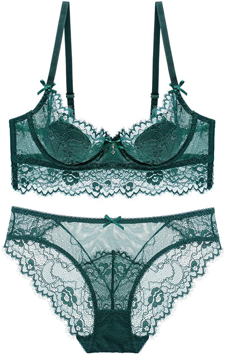 Price:$17.95 Women Lace Unlined Bra Sexy Non-Padded Underwire Bra and Panty 2 Piece Set at Amazon Women’s Clothing store