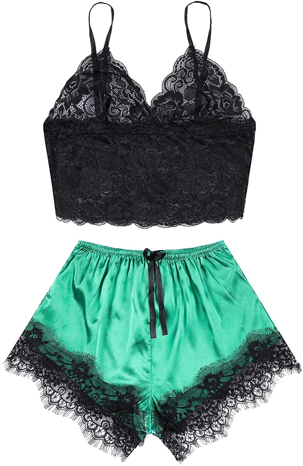 Price:$8.99 womens lingerie shorts sexy two lace sets satin pajamas for women at Amazon Women’s Clothing store