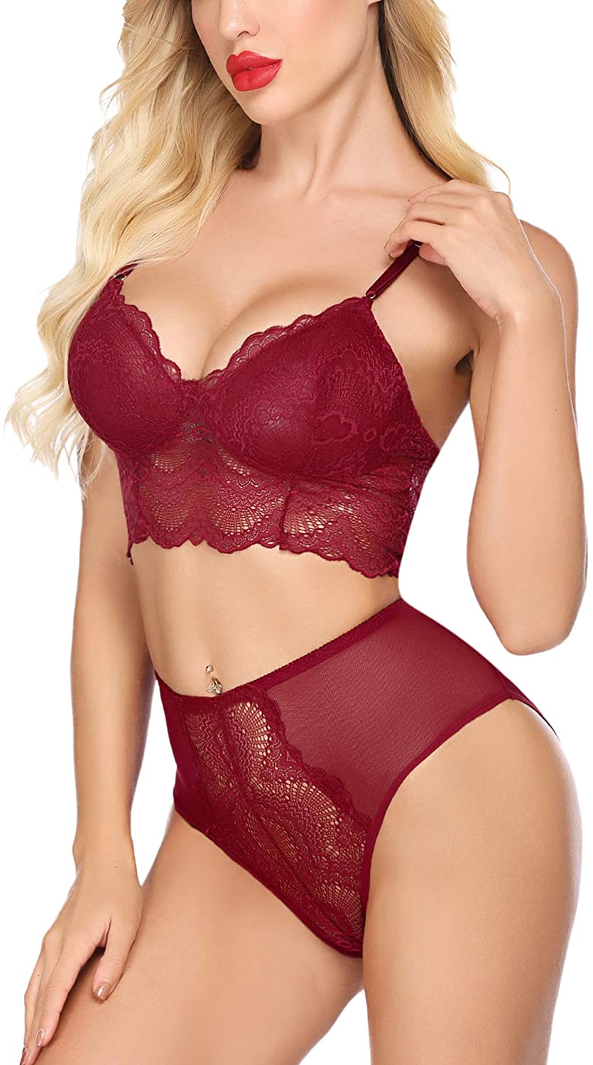 Price:$11.99 Womens Lingerie Set Lace Flowers Bralette and High Waist Panty Outfits Underwear: Clothing, Shoes & Jewelry