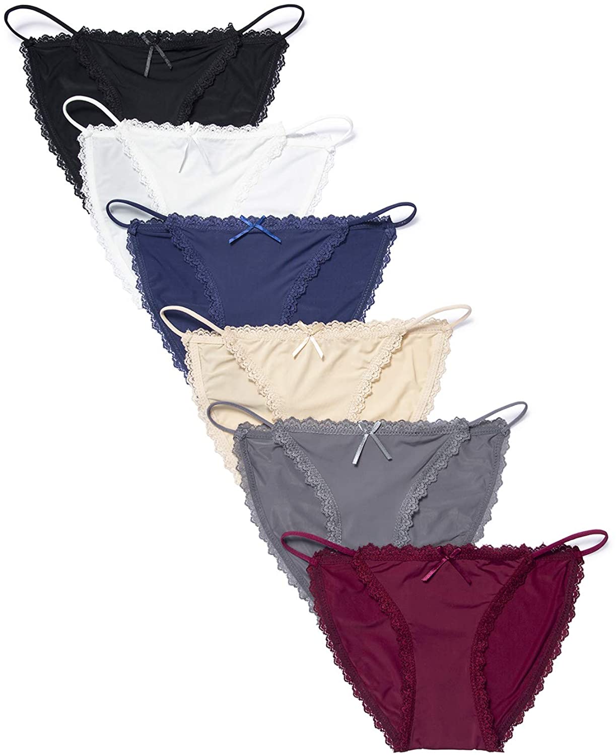 Price:$12.99 Womens String Bikini Cotton and Silk Lace Two Versions Panties 4-6 Pack Sexy Underwear Briefs USA SIZE: XS-XL at Amazon Women’s Clothing store