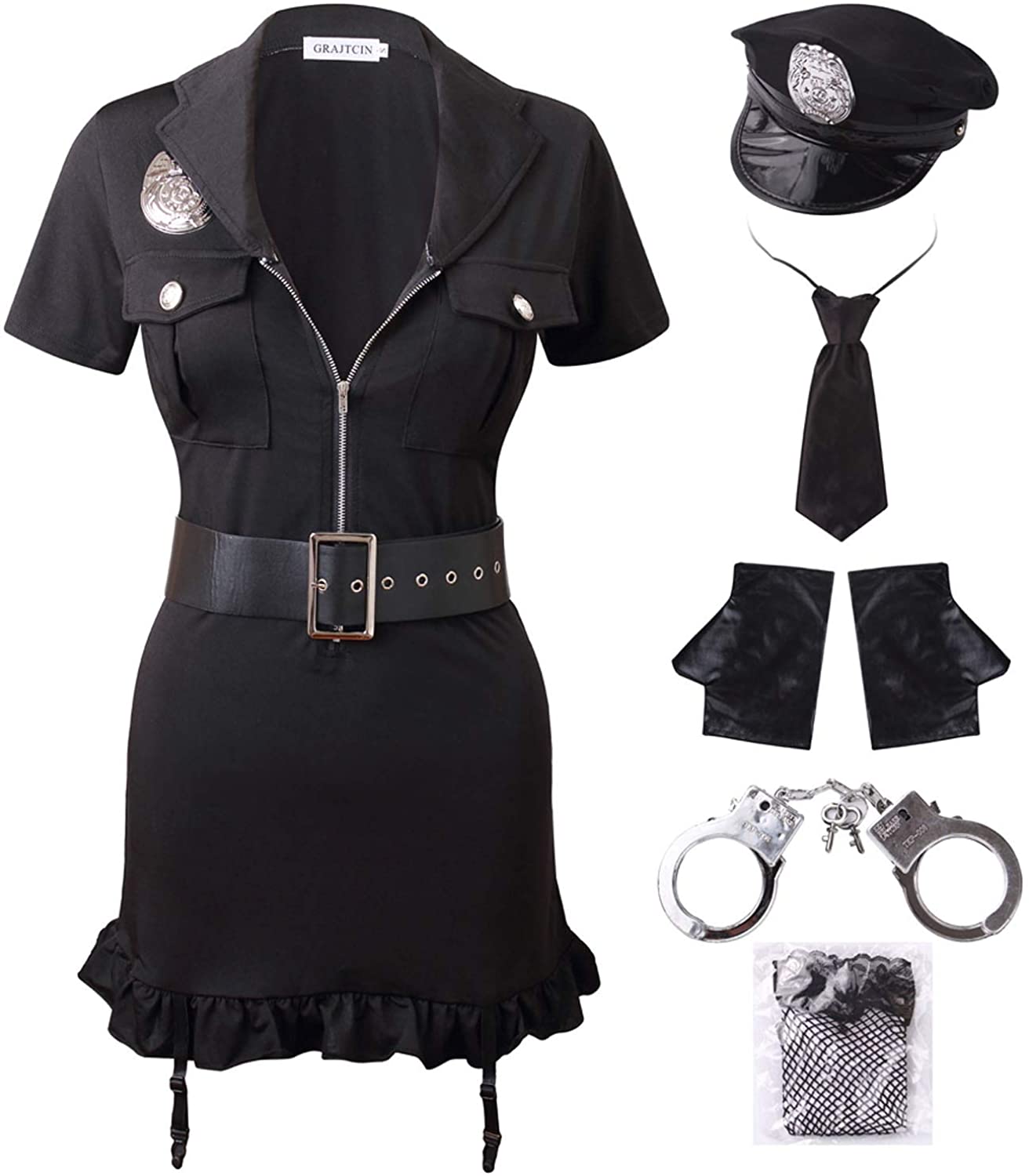 Price:$35.99 Womens Halloween Sexy Police Officer Costume, 7 Pieces Dirty Cop Play Dress: Clothing, Shoes & Jewelry