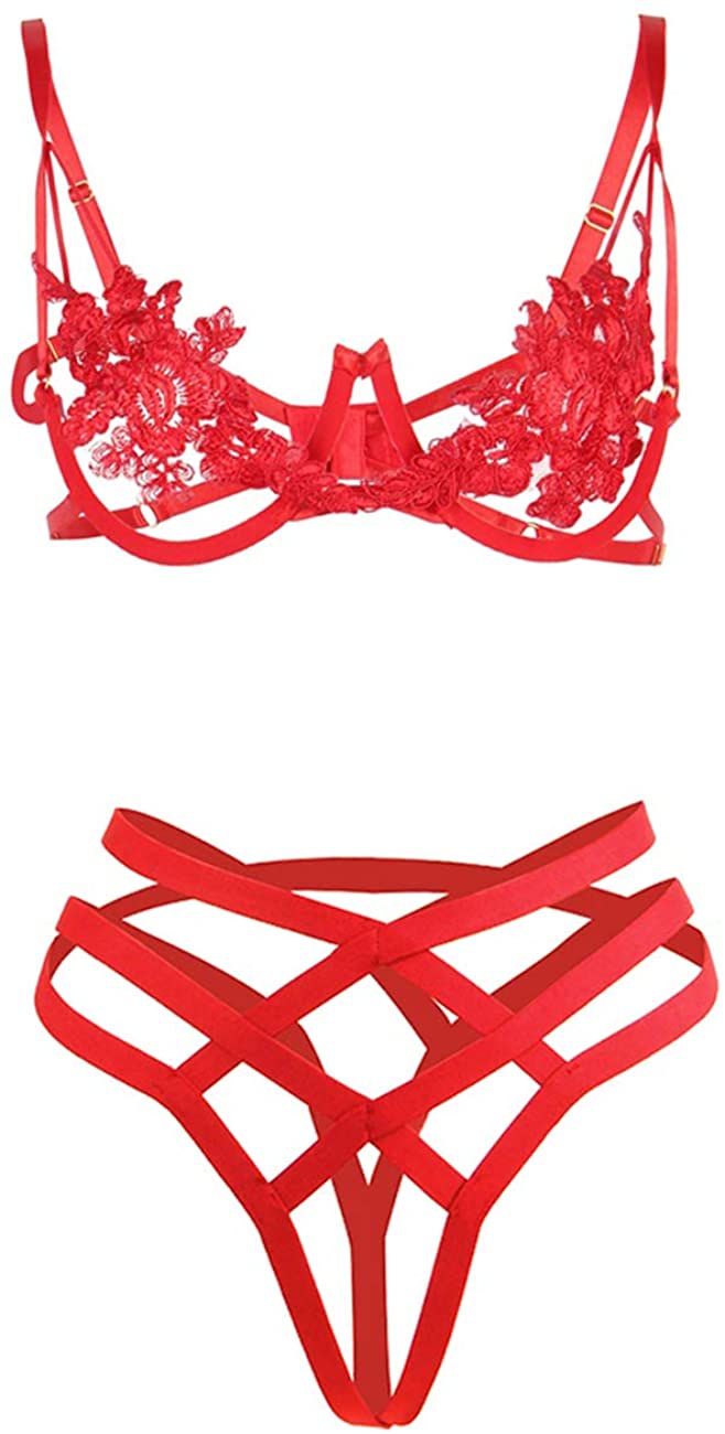 Price:$9.99 Women's Strappy Lingerie Set 2 Piece Cut Out Crisscross Push Up Bra and Panty Set M-XL at Amazon Women’s Clothing store