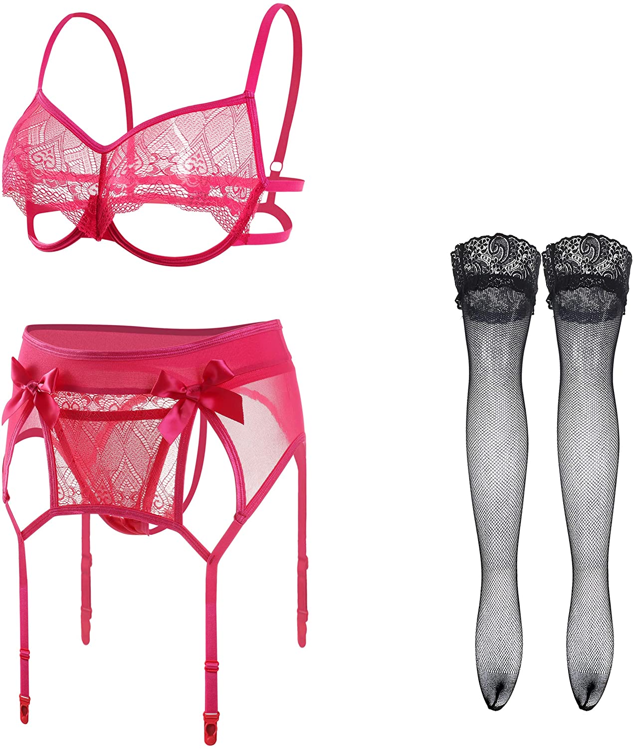 Price:$27.99 Sexy Black Garter Belt Lingerie for Women with Stocking Set Plus Size: Clothing, Shoes & Jewelry