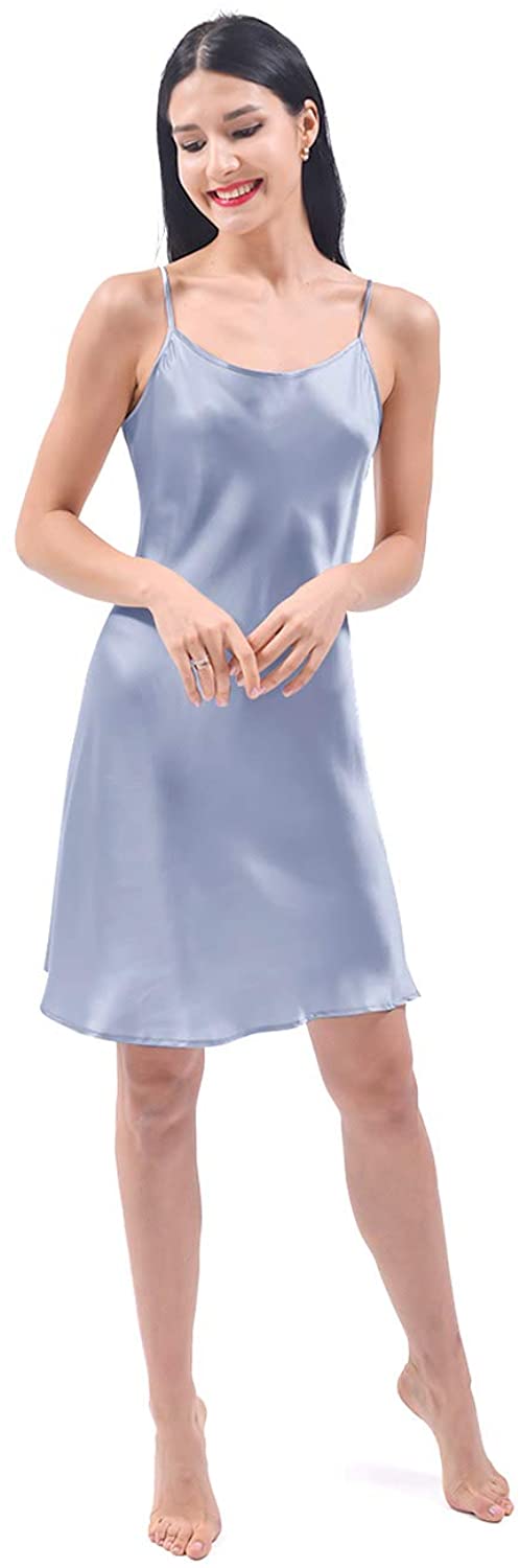 Price:$59.99 Women's Silk Nightgown, 100% Real 19 Momme Mulberry Silk Sleepwear Round Neck Spaghetti Strap Chemise Nightdress at Amazon Women’s Clothing store