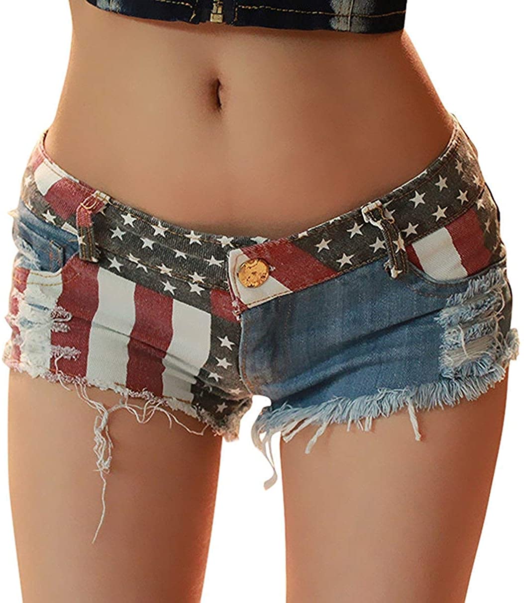 Price:$18.90 Women's Low-Rise American Flag Print Daisy Duke Ripped Denim Shorts at Amazon Women’s Clothing store