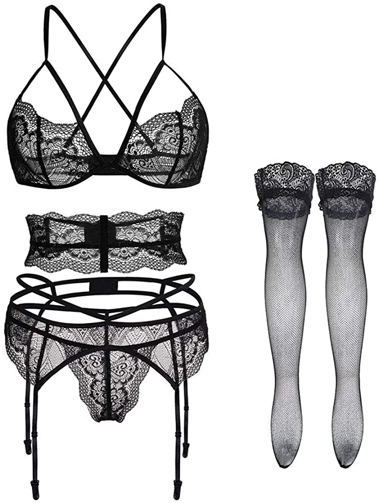 Price:$26.99 Lace Garter Belts and Stocking Sets Garter Lingerie for Women Lingerie Set Black: Clothing, Shoes & Jewelry