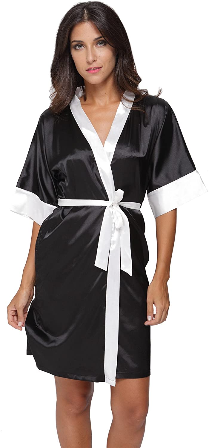 Price:$5.99 Bund Women's Sexy Short Satin Robe Lingerie Sleepwear Black XXL at Amazon Women’s Clothing store