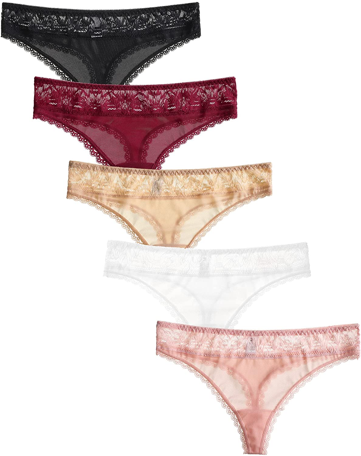 Price:$12.99 Lace Thongs for Women Tangas Sexy Bikini Panties Cheeky Underwear with Bow Cotton Crotch T-Back Pack of 6 at Amazon Women’s Clothing store