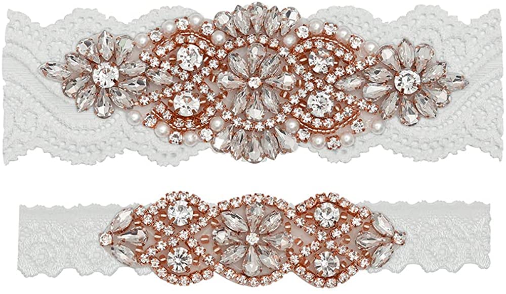 Price:$15.99 Wedding Bridal Garter Stretch Lace Bridal Garter Sets with Rhinestones Clear Crystal Pearl for Wedding : Clothing, Shoes & Jewelry
