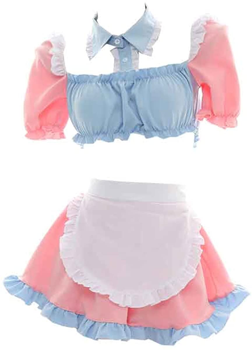 Price:$28.99 Sexy Maid Costume Lolita Cosplay Ruffle Babydoll Lingerie Short Sleeve Top and Skirt Set with Apron : Clothing, Shoes & Jewelry