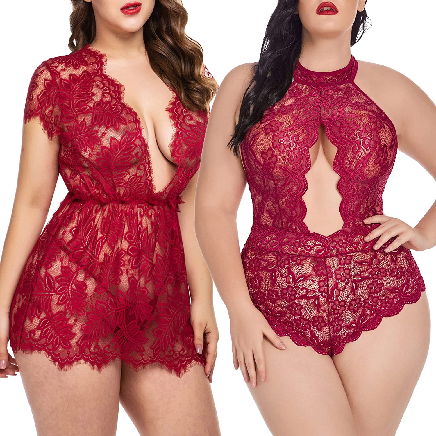 Price:$35.87 Sexy Plus Size Lingerie Set Snap Crotch Lingerie Lace Teddy with Babydoll Lingerie Black: Clothing, Shoes & Jewelry
