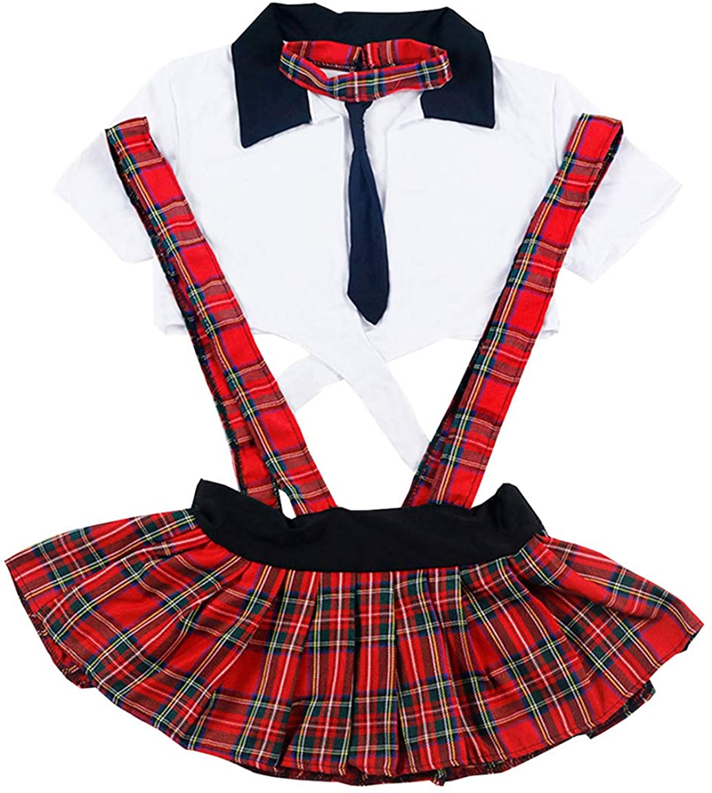 Price:$15.99 3PCS Womens Lingerie Set Sexy School Girl Uniform Outfit Cosplay Strappy Halter Top Skirt: Clothing, Shoes & Jewelry