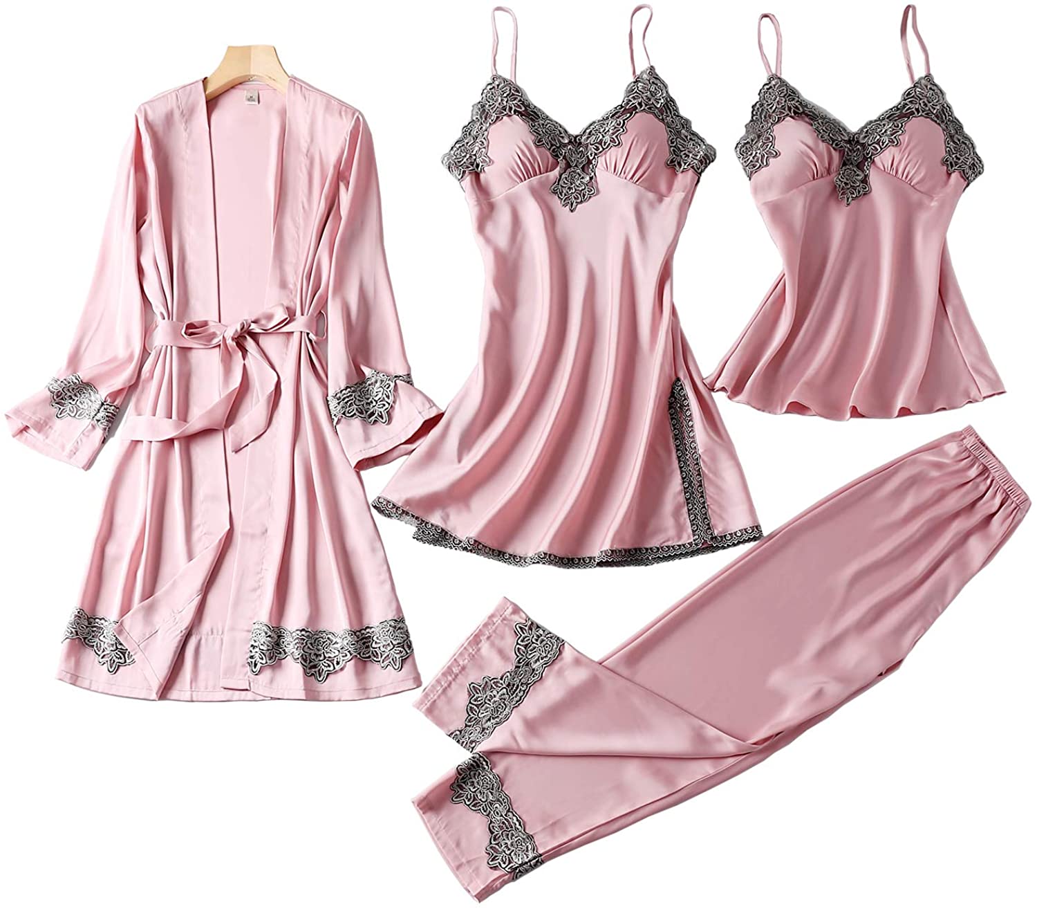 Price:$35.99 Pajama Sets for Women Cami Top Lace Sleepwear with Chest Pads Loungewear Sexy Nightgown Pants at Amazon Women’s Clothing store