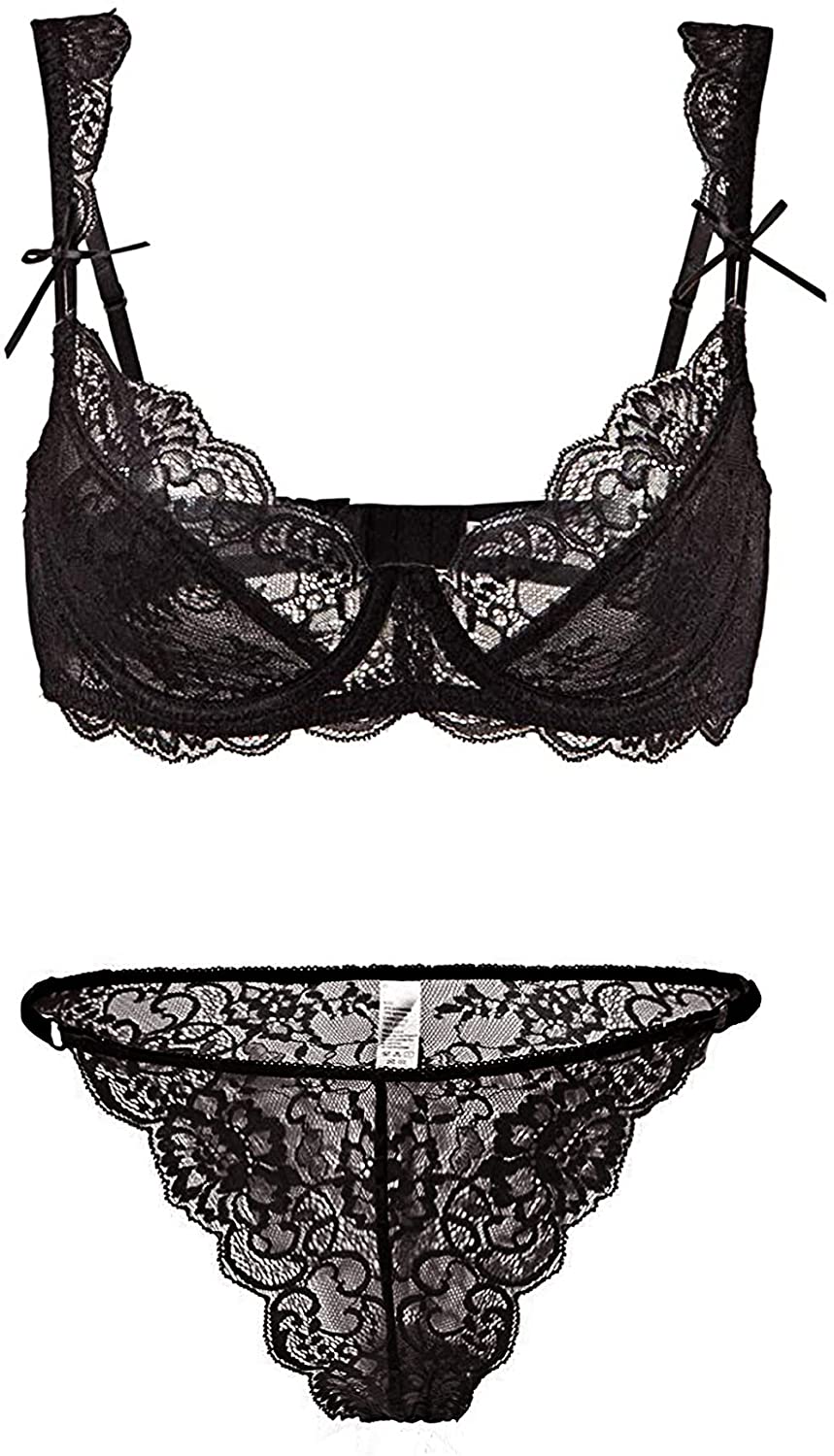 Price:$17.95 Women Lace Unlined Bra Sexy Non-Padded Underwire Bra and Panty 2 Piece Set at Amazon Women’s Clothing store