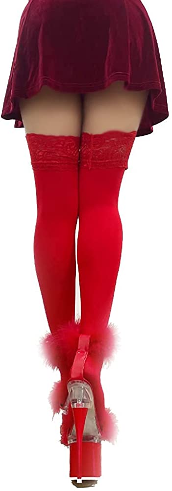 Price:$12.99 High Stockings Plus Size Fishnet Lace Top Hosiery Tights - Garter Belt Sexy Pantyhose for Women Long Socks (Red, One Size) at Amazon Women’s Clothing store