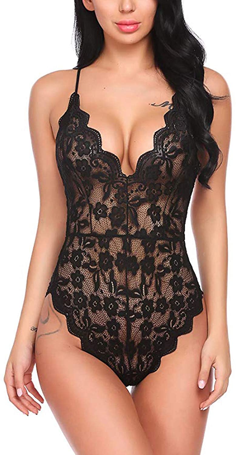Price:$13.29 Sexy Lace Deep V Lingerie for Women Teddy Underwear Mini Bodysuit One Piece Nightwear: Clothing, Shoes & Jewelry