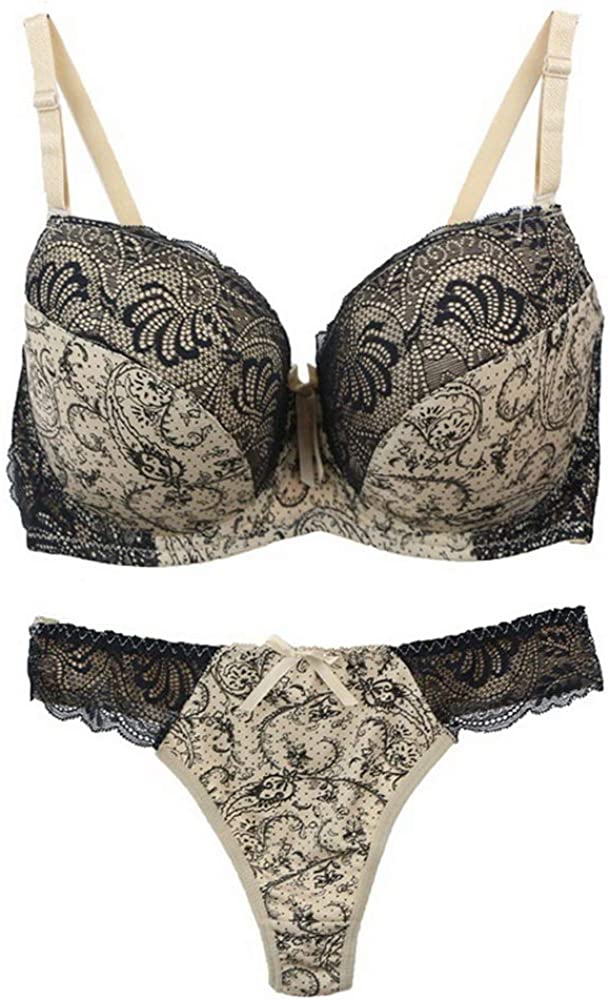 Price:$6.77 Women's Comfortable Push Up Embroidery Lace Bra and Panty Set Plus Size at Amazon Women’s Clothing store