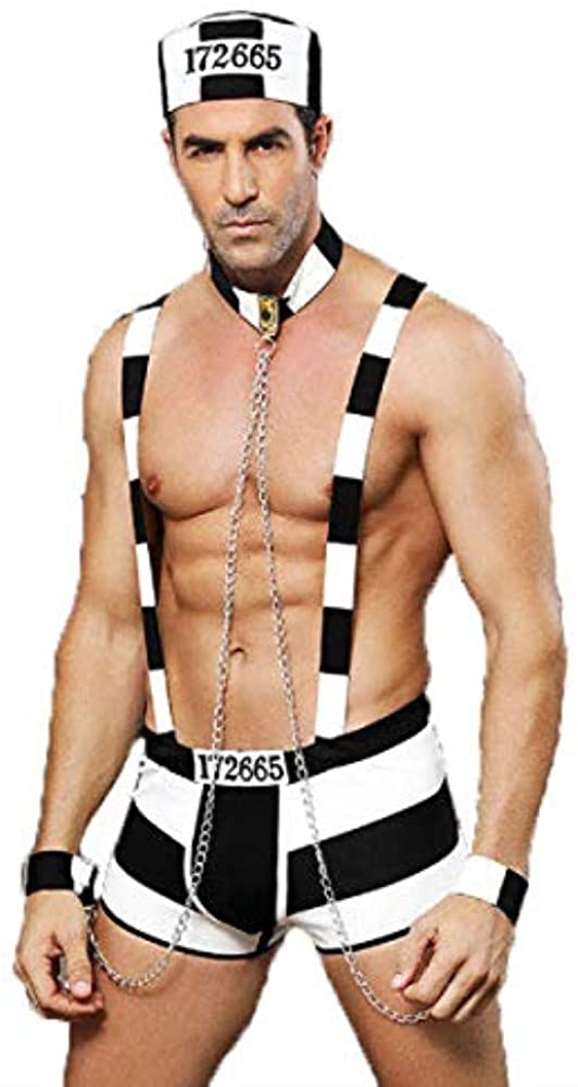 Price:$30.99 Men's Sexy Underwear Sailor Costume Adult Mens 3 Pieces Prisoner Role Play Costume Suspender Underwear Outfits White: Clothing, Shoes & Jewelry