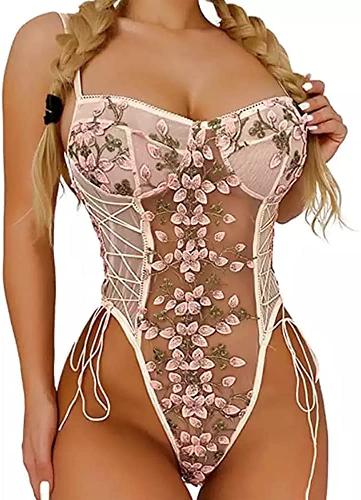 Price:$22.69 Women Lingerie Bodysuit One Piece Floral Teddy Mesh Sheer Embroidered Bodysuit with Underwire Top Lingerie: Clothing, Shoes & Jewelry