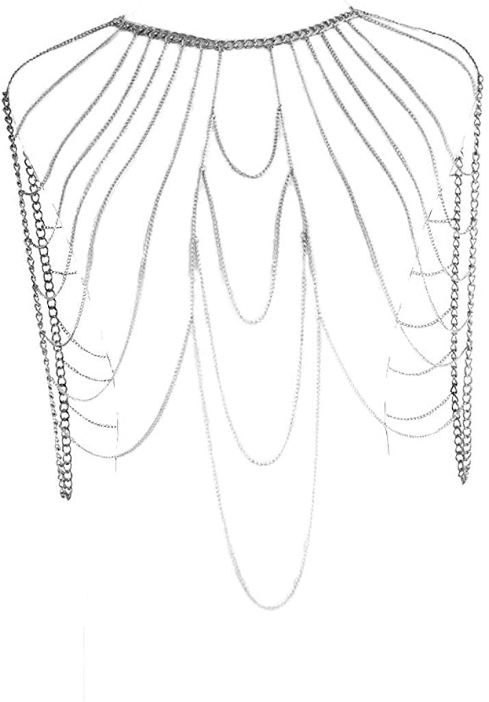 Price:$13.99 Metal Shoulder Chain for Women Girls Fashion Exaggeration Top Bra Chain Nekclace Sexy Jewelry for Party Summer Beach Bikini Swimsuit, Silver: Clothing, Shoes & Jewelry