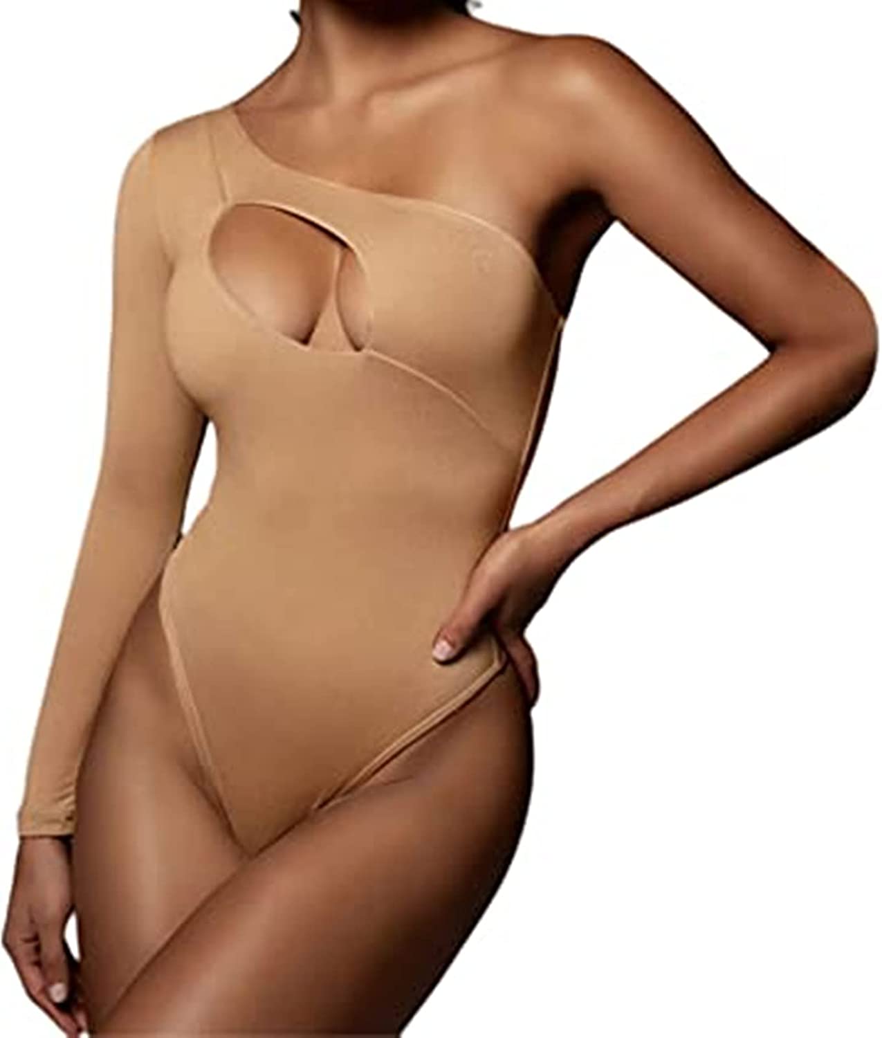 Price:$19.99 Sexy One Shoulder Bodysuit - Sexy Cut Out Long Sleeve Bodycon Jumpsuit Thong Tops at Amazon Women’s Clothing store