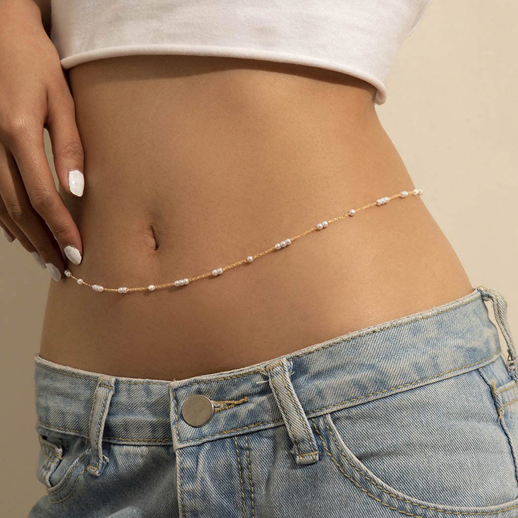Price:$8.66 Boho Belly Chain Gold Pearl Waist Chains Bikini Sexy Body Chain Jewelry for Women and Girls : Clothing, Shoes & Jewelry
