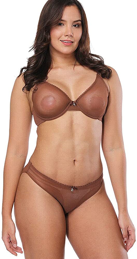 Price:$7.99 See Through Bras and Panties Sets Sheer Unlined Lace Mesh Demi Underwired Bra Plus Size at Amazon Women’s Clothing store