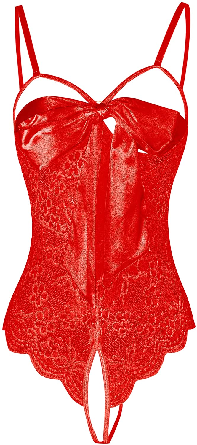 Price:$9.99 Women's Sexy Lingerie Knot Front Lace Babydoll Bodysuit Teddy Lingerie at Amazon Women’s Clothing store